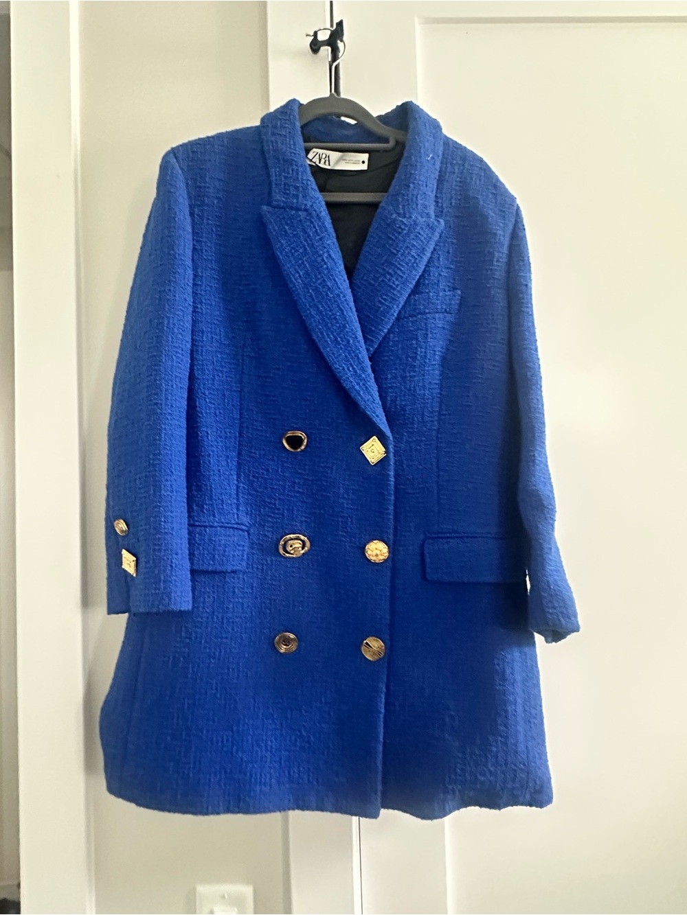 Zara Cobalt Blue Double Breasted Blazer Gold Buttons XL NWOT - Picture 4 of 5